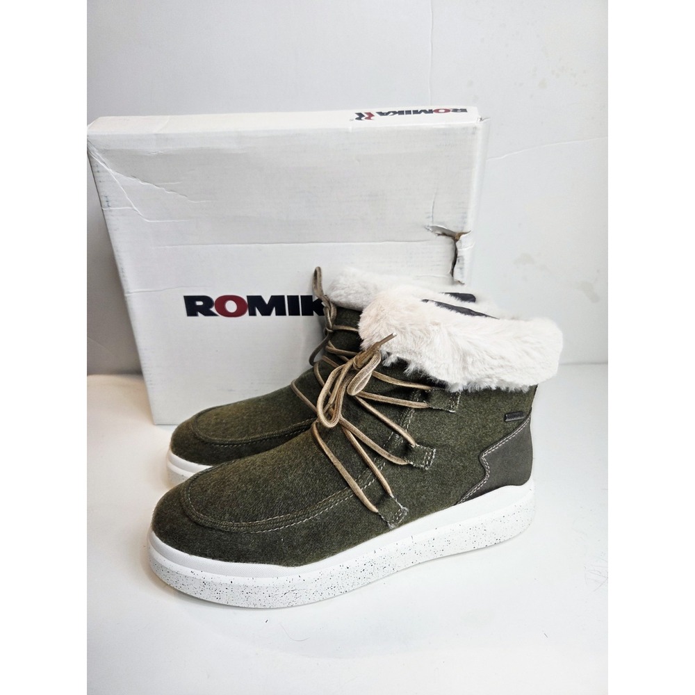 Romika Helsinki Ankle Boots Faux Fur Women 10 EU 41 Olive Green Waterproof Comfy